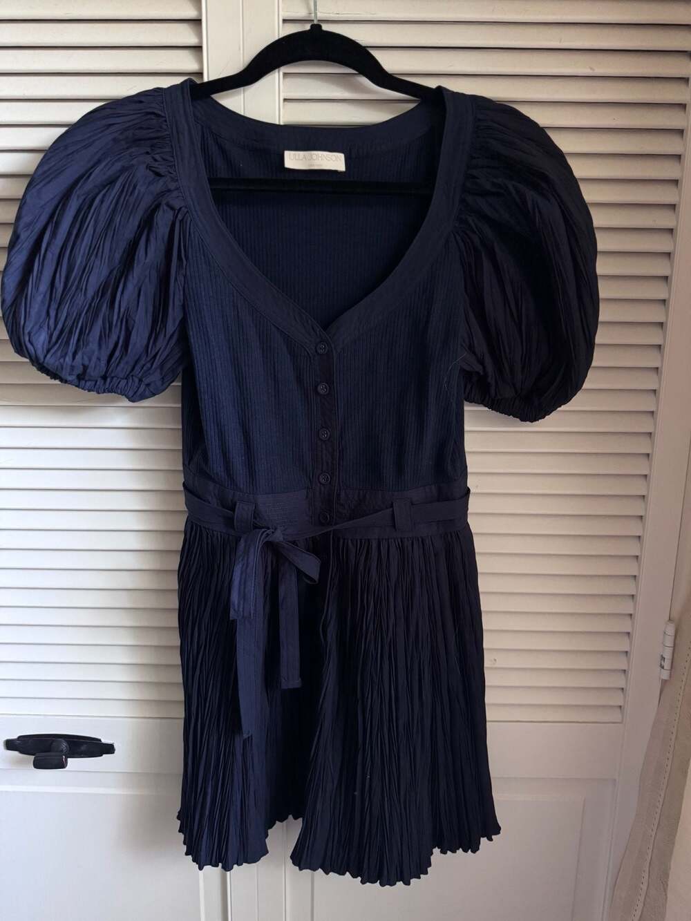 Ulla Johnson Adira Ribbed Knit and Taffeta Puff Sleeve Dress